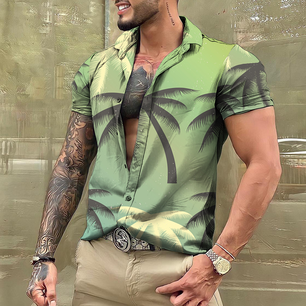 Cross-border foreign trade 2023 men's Hawaiian short-sleeved shirt men's lapel shirt holiday casual T-shirt - Image 17