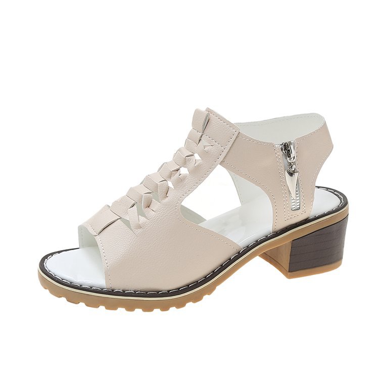 2024 summer new women's shoes Korean style thick heel sandals side zipper casual wedge heel solid color thick heel large size sandals for women - Image 6