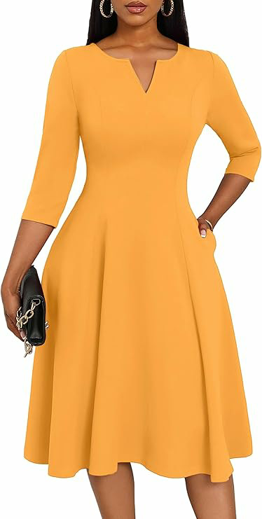 Amazon Midi Dress, Fitted Flare Dress, Three-Quarter Sleeve Wedding Guest Dress - Image 9