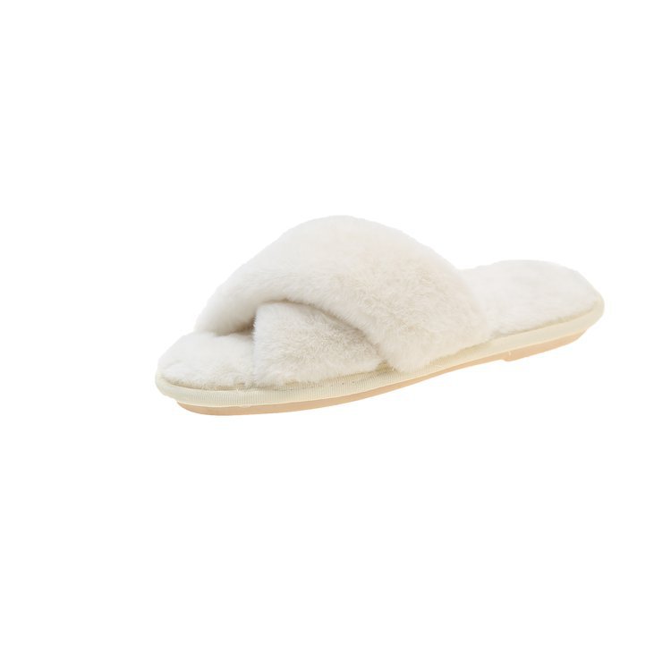 Autumn and winter furry fashion home cross open toe outdoor fur slippers for women flat non-slip cotton slippers warm women's shoes - Image 7