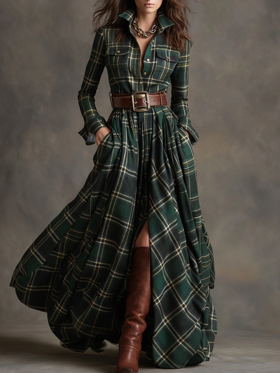 2025 European and American cross-border women's clothing, French retro plaid dress, new style from Amazon independent website. - Image 11