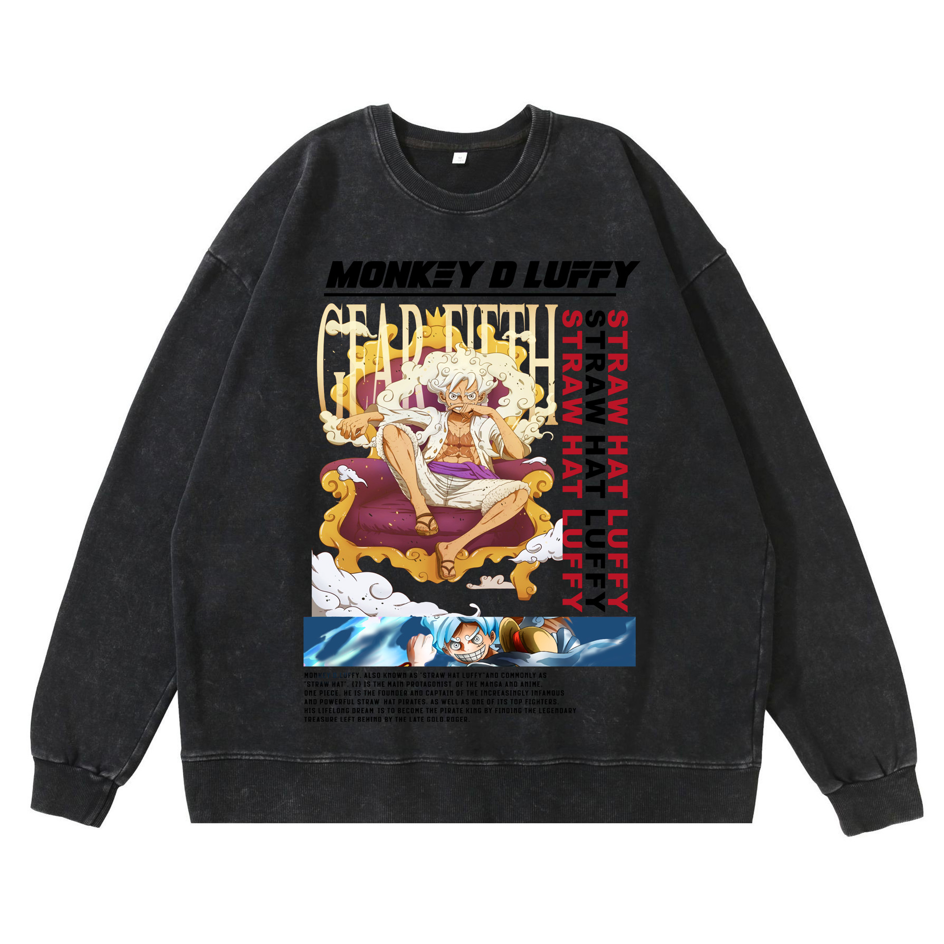 360g heavy washed retro sweatshirt street hip-hop anime American style pirate Luffy Zoro cotton autumn sweatshirt - Image 18