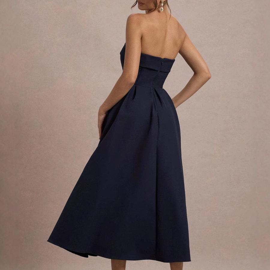 2025 European and American style elegant strapless dress, slim fit, foreign trade bandage-style cross-border high-end solid color long dress - Image 3