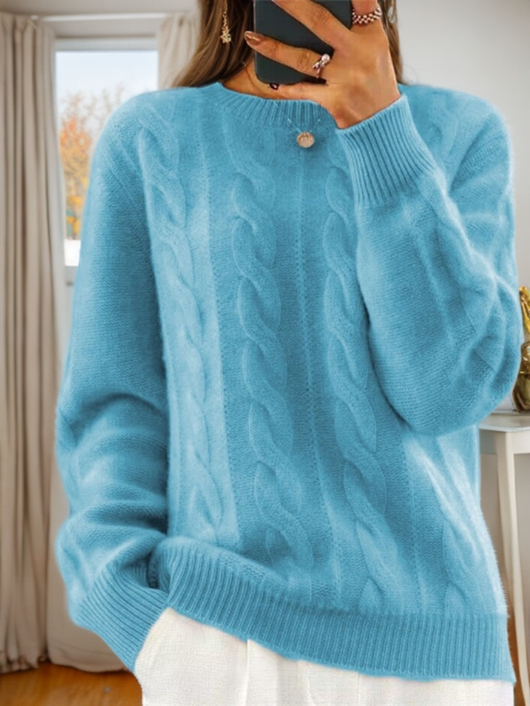 Foreign trade women's clothing 2024 autumn and winter new casual round neck solid color knitted sweater top retro twist pullover sweater for women - Image 13
