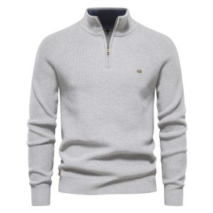 2023 autumn and winter new men's European size cross-border sweater men's long-sleeved zipper stand collar solid color versatile casual men's wear