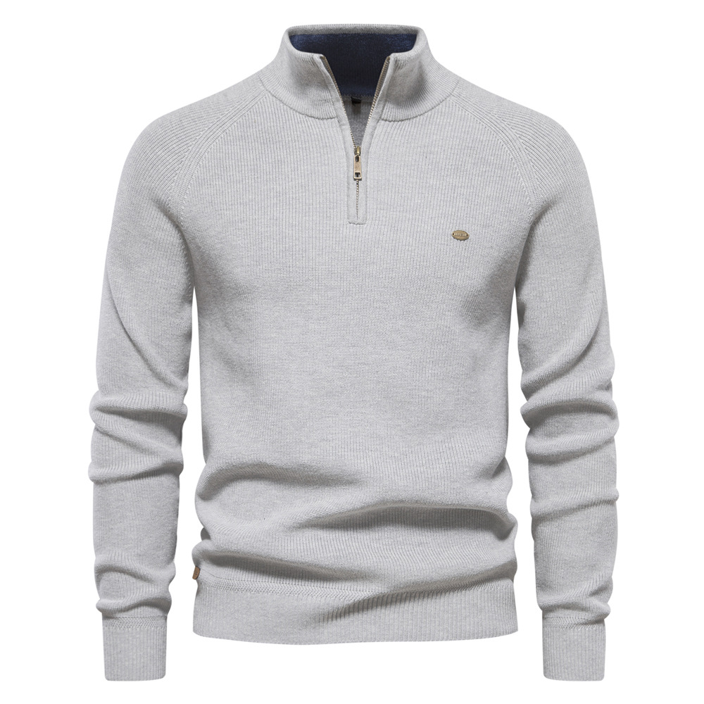 2023 autumn and winter new men's European size cross-border sweater men's long-sleeved zipper stand collar solid color versatile casual men's wear