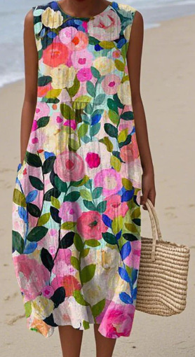 2025 European and American spring and summer new sleeveless casual printed temperament long dress slim small fresh casual dress - Image 27