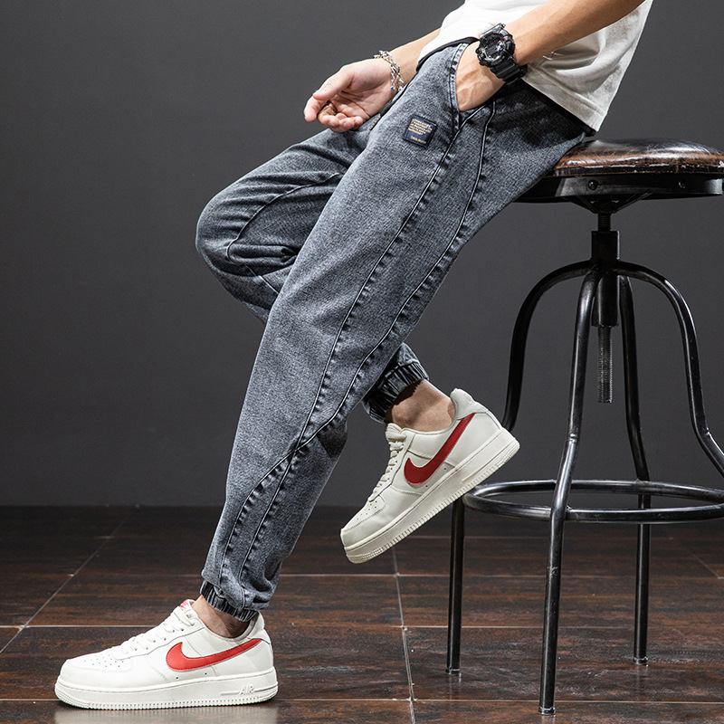Men's jeans spring new Korean style casual trousers men's trousers trendy brand loose overalls leggings large size men's trousers - Image 4