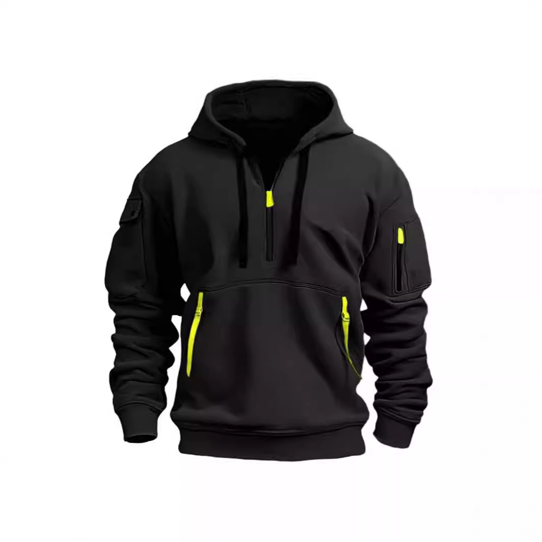 2024 new cross-border autumn and winter men's sweatshirt hooded zipper multi-pocket pullover men's sports casual jacket - Image 2