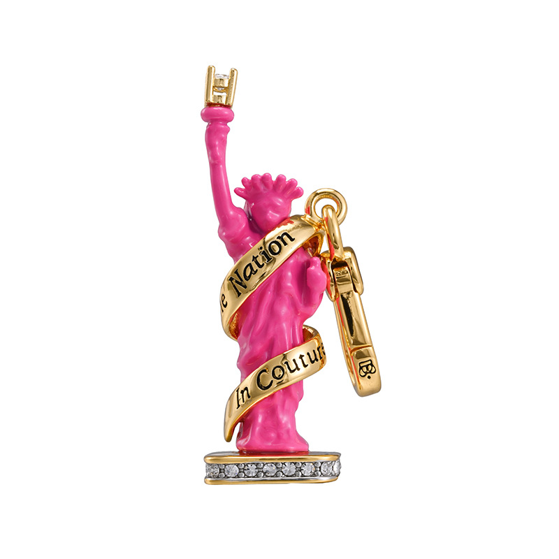 Cross-border pendant, New York Statue of Liberty pendant, diamond-encrusted rose red torch ribbon sculpture necklace, clavicle chain - Image 7