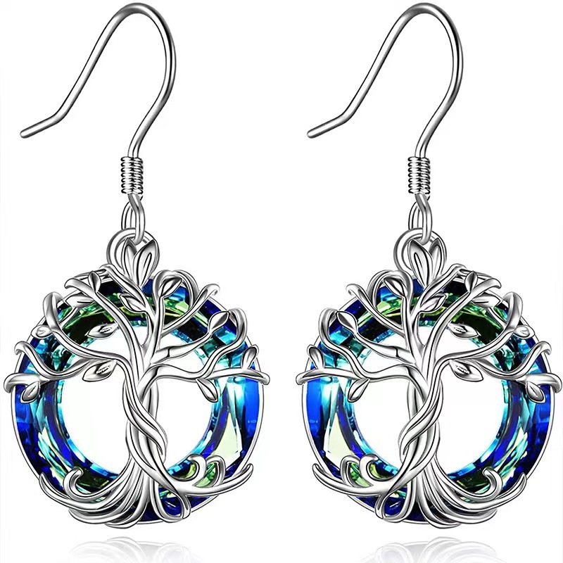 Cross-border Explosive Elegant Luxury Ladies Earrings Multicolor Crystal Tree of Life Earrings Personality Circle Imitation Crystal Earhooks - Image 5