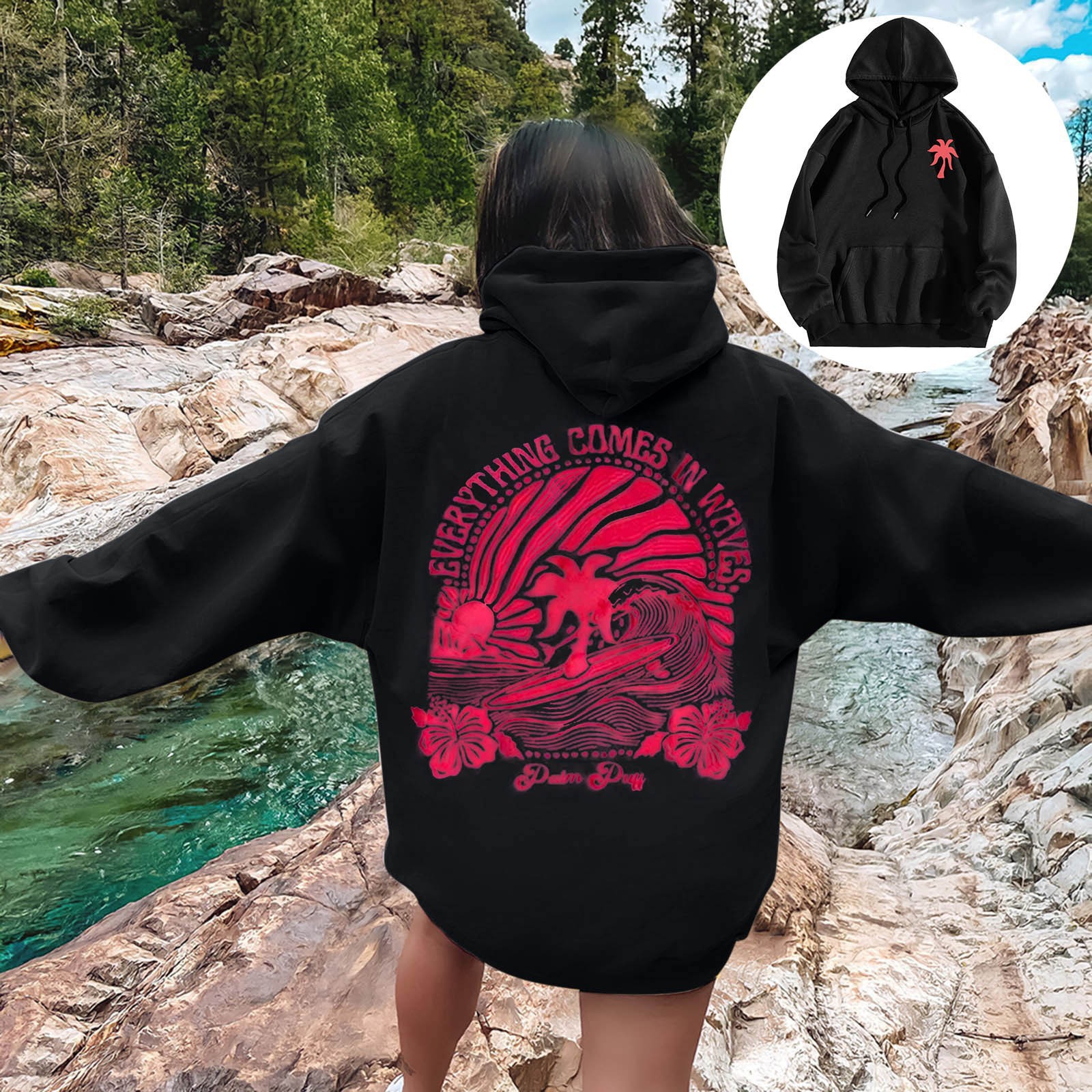 2024 New European Size Women's Drop Shoulder Sleeve Threaded Hawaii Hibiscus Brand Sweatshirt Hoodie Print - Image 21