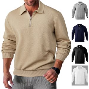 Cross-border European and American style men's spring and autumn new men's short-sleeved and long-sleeved tops, half-zip jacquard collar sweatshirt