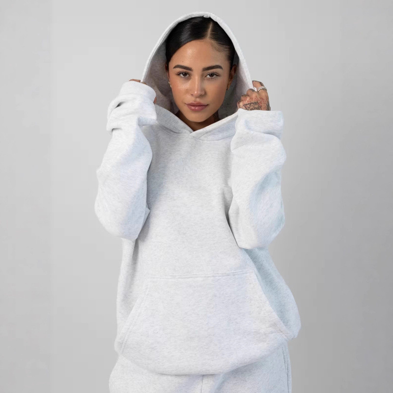 2026 European and American cross-border high-quality spring and autumn new TK Amazon solid color casual sports hoodie set for men and women. - Image 2