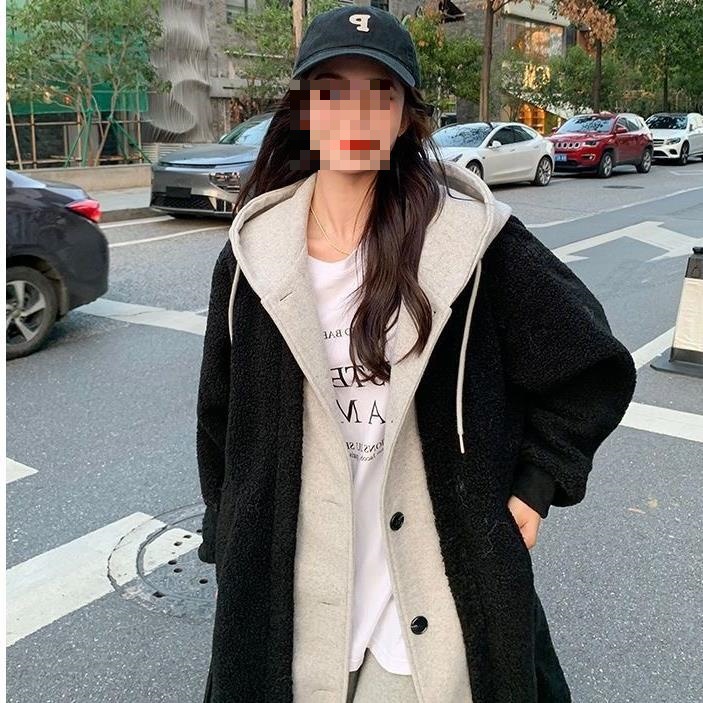 New autumn/winter long hooded coat for women, versatile loose-fitting fleece-lined sweatshirt, Korean style chic trendy coat. - Image 3