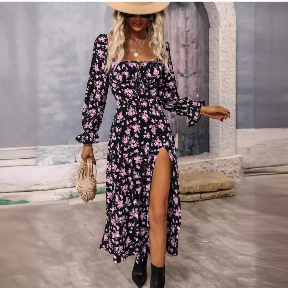 2025 Cross-border Spring and Autumn New Amazon AliExpress European and American Printed Long Sleeve Backless Bohemian Dress - Image 3