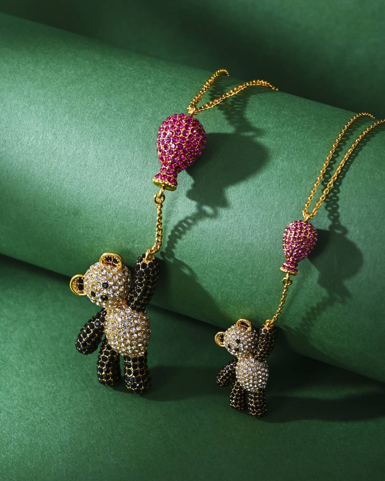 High-end design pink rhinestone balloon tassel bear necklace, cute and elegant animal series panda clavicle chain - Image 5
