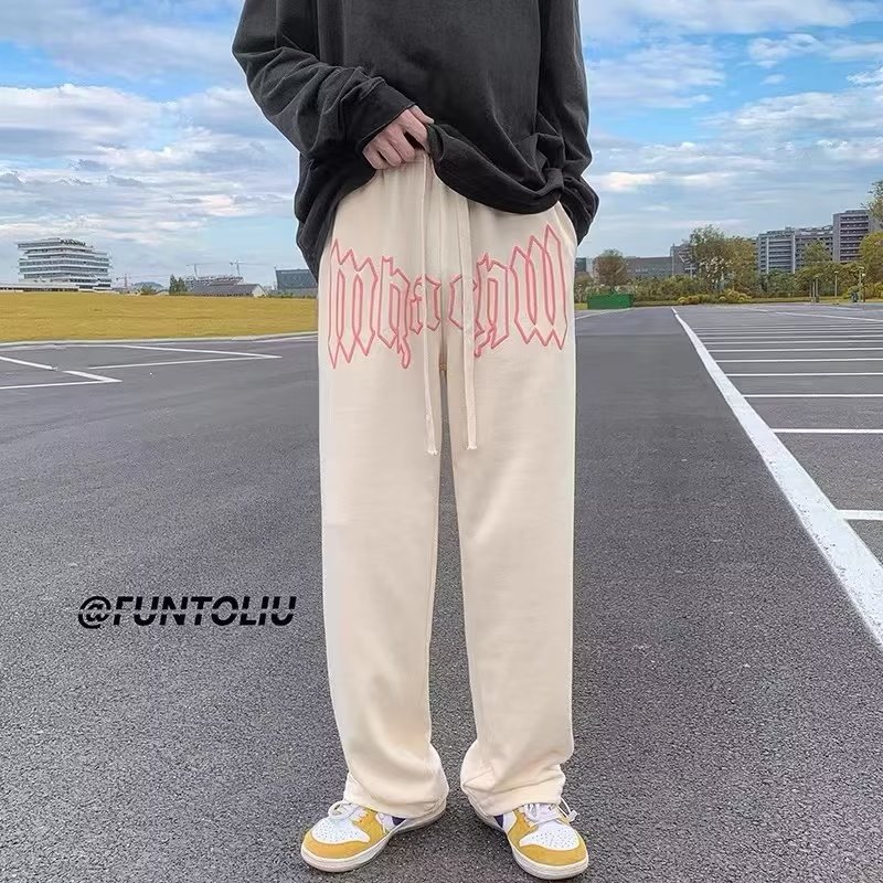 American style letter print pants men's design niche versatile straight loose sports pants trendy wide-leg casual pants - Image 3