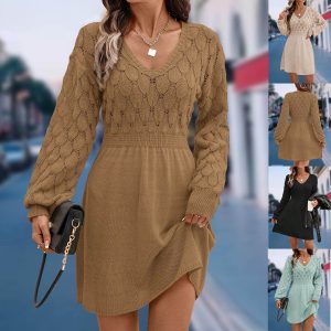 V-Neck Long-Sleeve Beach Dress