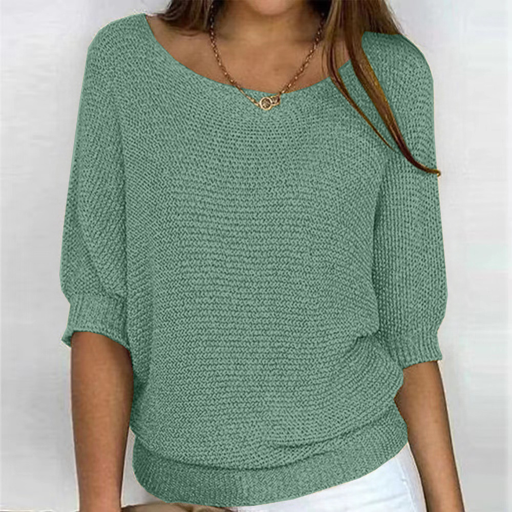 2026 New Russian AliExpress Wish Solid Color Crew Neck Knitted Top Women's Three-Quarter Sleeve Top Air Conditioning Shirt In Stock - Image 27