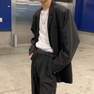 Korean style striped suit set, trendy loose-fitting blazer, spring/summer men's trousers, casual and versatile jacket.