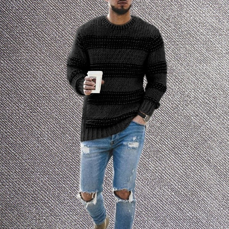 2023 foreign trade cross-border ebay Amazon sweater men's striped casual sweater autumn and winter fashion round neck knitted top - Image 8