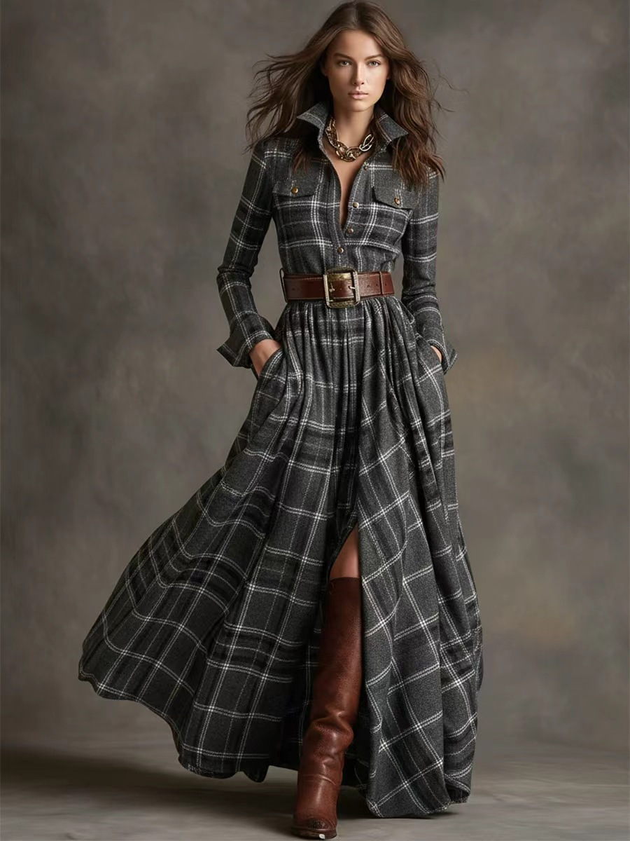 2025 European and American cross-border women's clothing, French retro plaid dress, new style from Amazon independent website. - Image 10