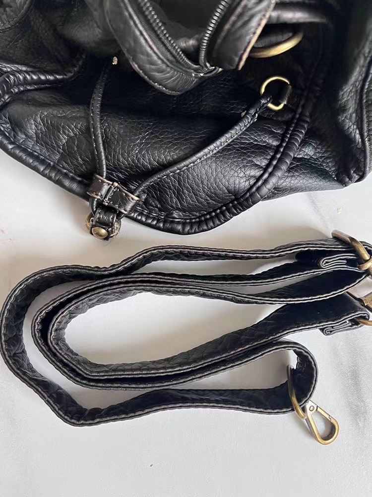 French retro motorcycle bag shoulder messenger bag tote bag large bag women's large capacity bag washed bag soft leather bag European - Image 9