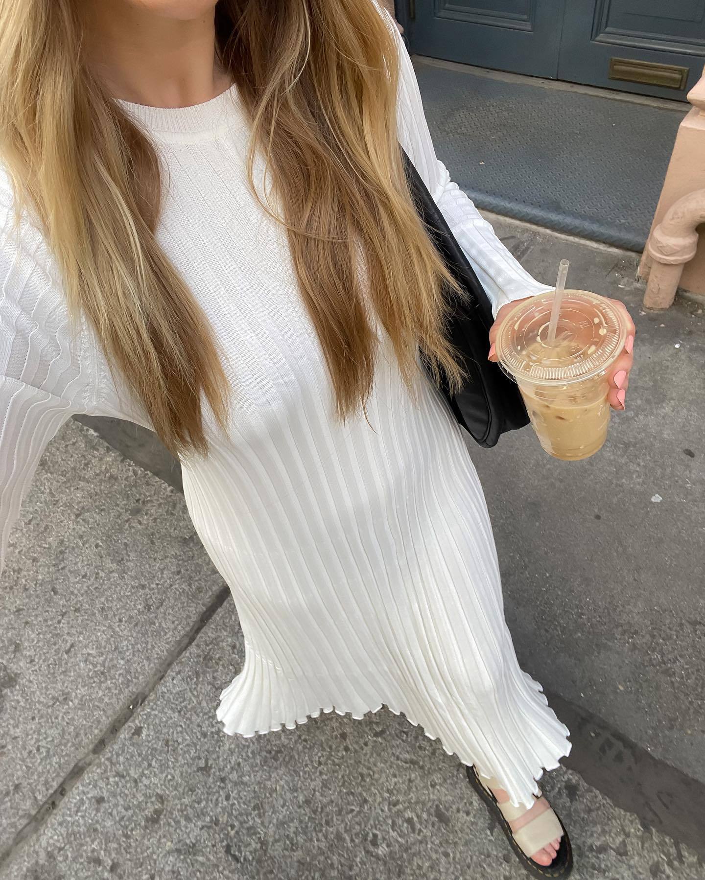 2023 cross-border autumn and winter new knitted dress casual waist round neck big pit strip slim knitted long skirt female - Image 2