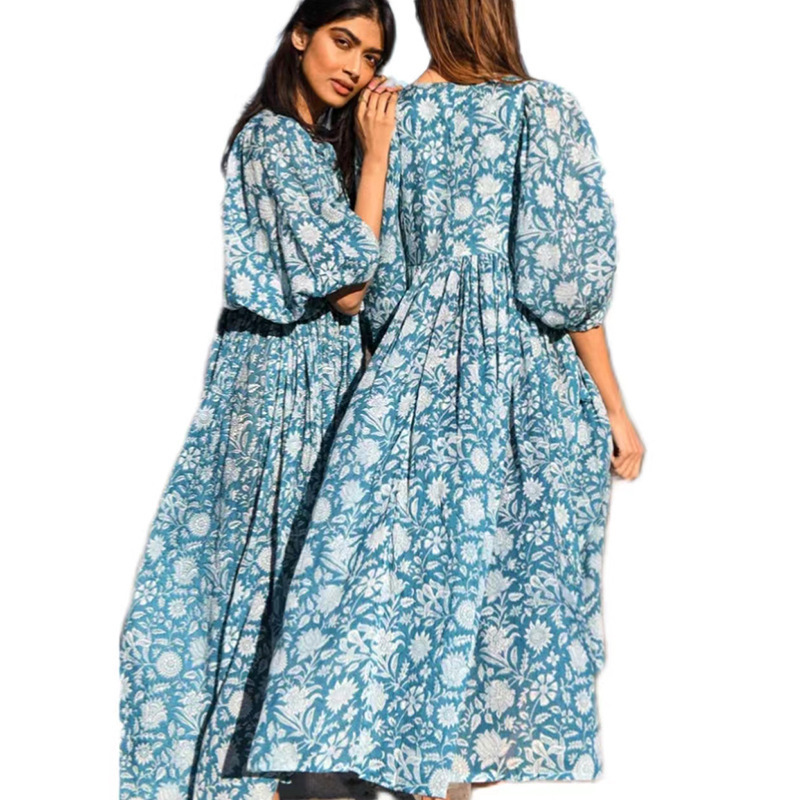 Amazon AliExpress cross-border best-selling personalized artistic European and American style rayon floral print dress - Image 5