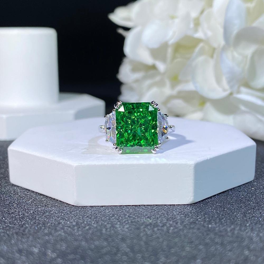 S925 Sterling Silver Ring for Women, 10x12 High Carbon Diamond Ice Flower Cut Ring, Fashionable and Versatile Colored Gemstone, European and American Cross-border Wholesale - Image 3