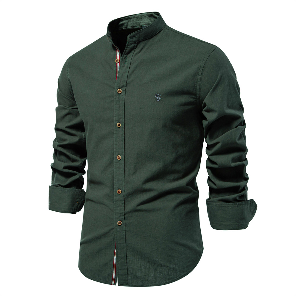 Spring and summer new ribbon business shirt men's cotton and linen casual Japanese fashion solid color long-sleeved shirt men's US size - Image 9