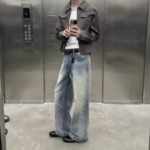 Jimo self-owned TBR Niu Wang series 05 A-line version washed blue straight loose cleanfit jeans