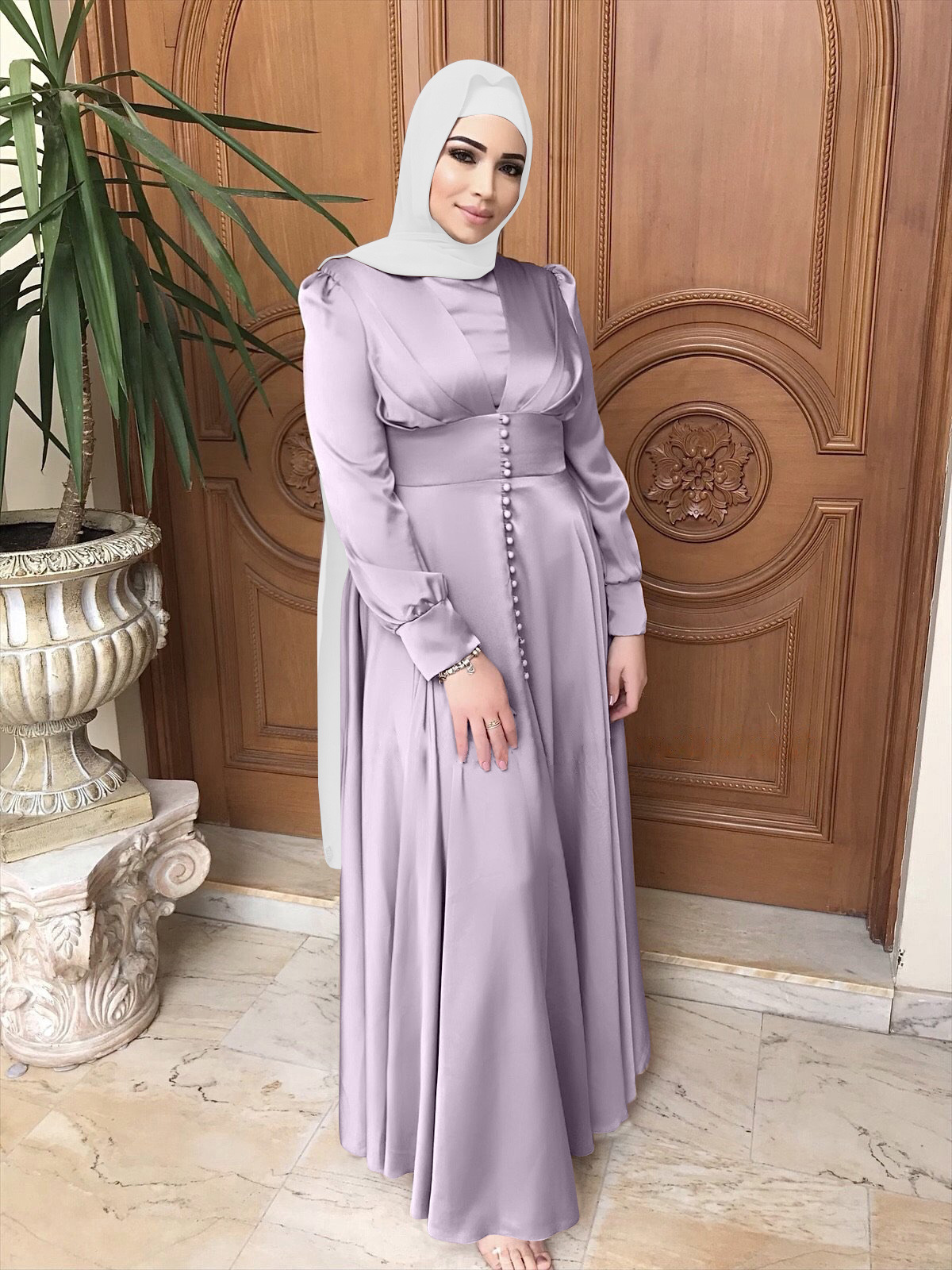 New cross-border Middle East Muslim women's dress summer elegant satin beaded dress muslim abaya - Image 10