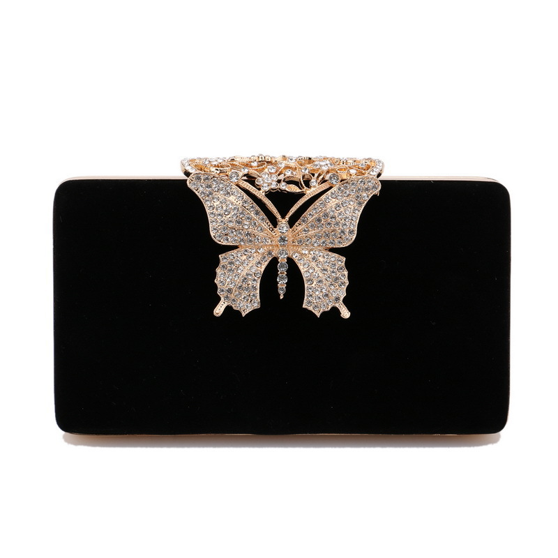 Cross-border hot-selling diamond-studded evening bag bow high-end ladies velvet banquet bag evening dress clutch bag
