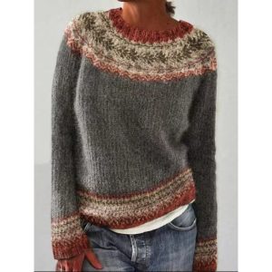Amazon European and American new sweater women wish hot sale round neck color matching loose fashion pullover sweater
