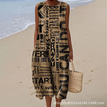 2025 European and American spring and summer new sleeveless casual printed temperament long dress slim small fresh casual dress - Image 30