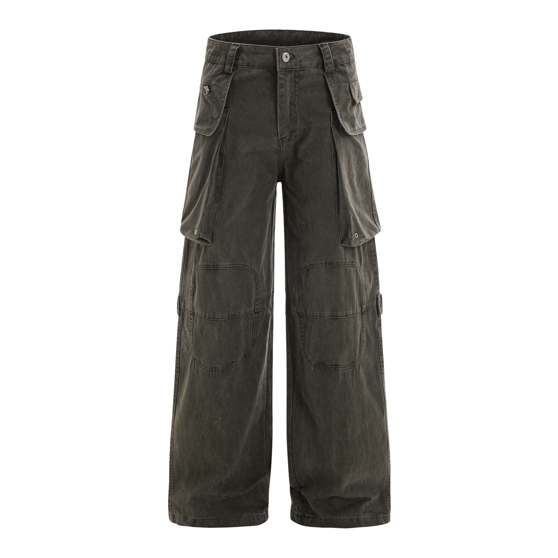OREETA American retro cleanfit simple high-end overalls men and women street hip-hop distressed casual pants - Image 5