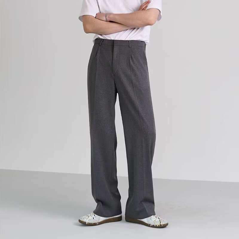 American-style white men's suit pants, high-end look, loose-fitting straight leg, floor-length, casual and versatile, trendy suit pants. - Image 8