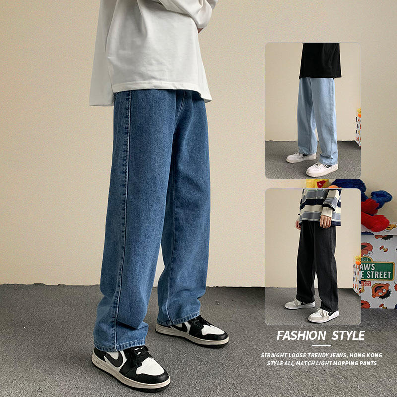 spring summer Hong Kong style men's loose straight jeans - Image 3
