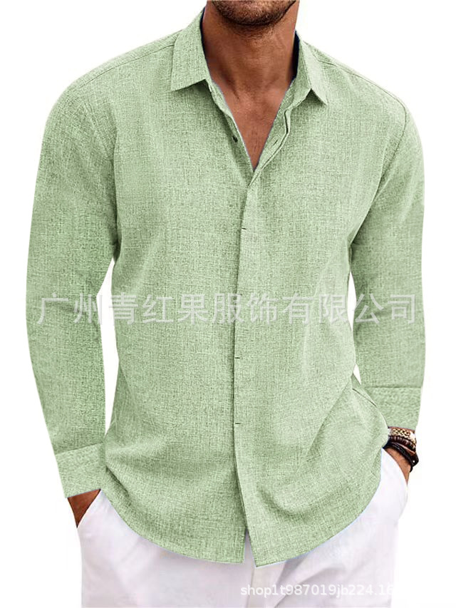 Men's linen long-sleeved T-shirt loose sweatshirt solid color long-sleeved cotton and linen shirt men's large size men's shirt - Image 8