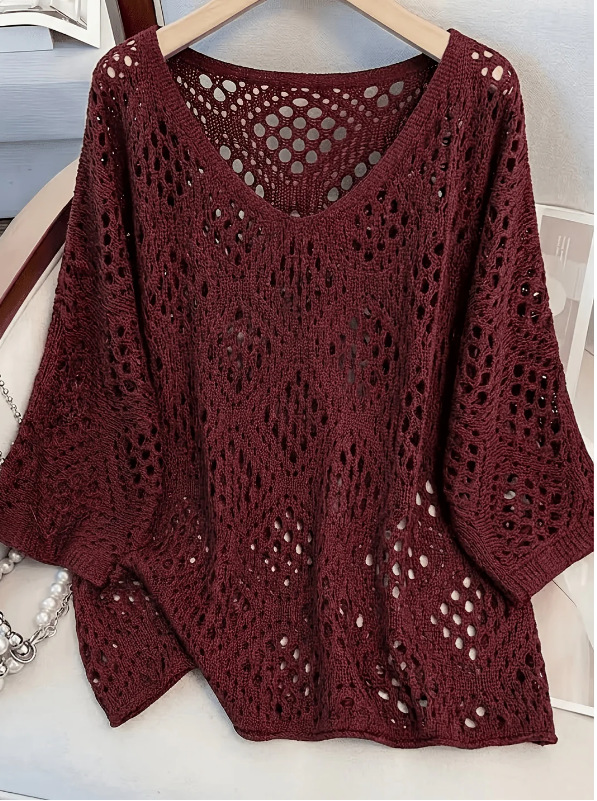 Cross-border e-commerce, Europe and America, Amazon Spring/Summer V-neck diamond-patterned openwork batwing sleeve women's sweater cover-up knitwear - Image 28