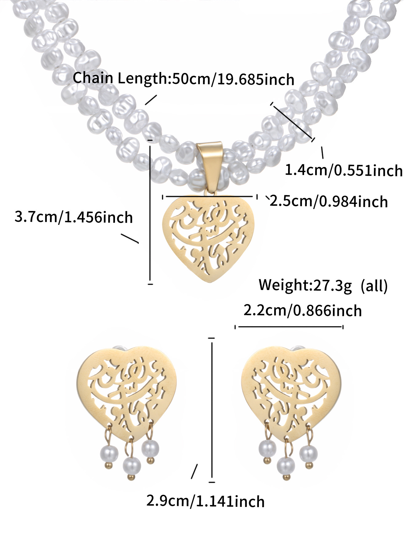 Xuping Jewelry Stainless Steel Heart Earrings & Imitation Pearl Necklace Autumn/Winter Set - European and American Fashion Retro Earrings for Women - Image 6