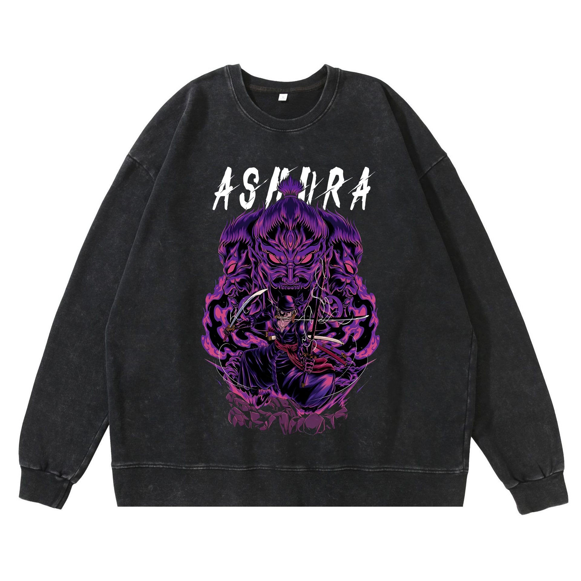 360g heavy washed retro sweatshirt street hip-hop anime American style pirate Luffy Zoro cotton autumn sweatshirt - Image 9