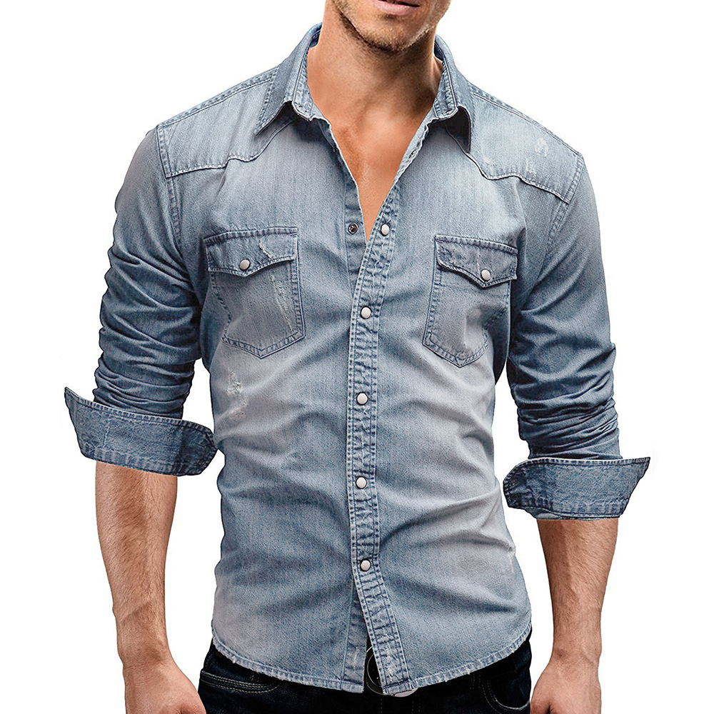 Hong Kong trendy brand 2023 summer new casual solid color men's denim short-sleeved shirt casual large size designer style - Image 6