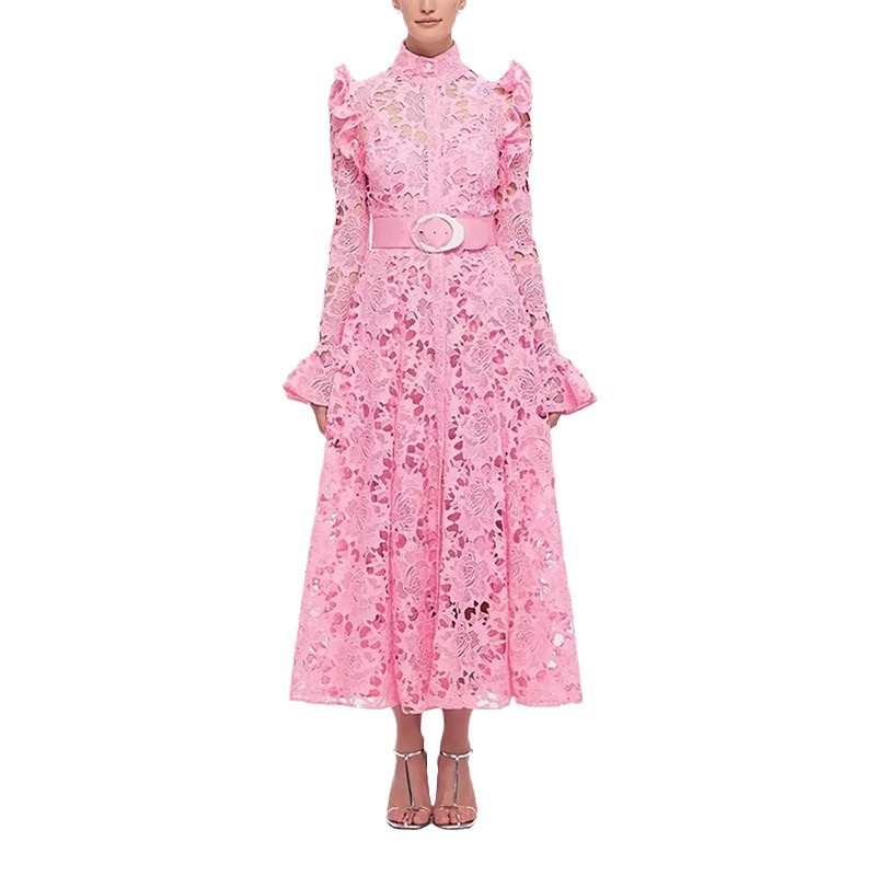 Retro heavy industry French long skirt 2023 new temperament niche design lace embroidery waist dress women's trend - Image 4