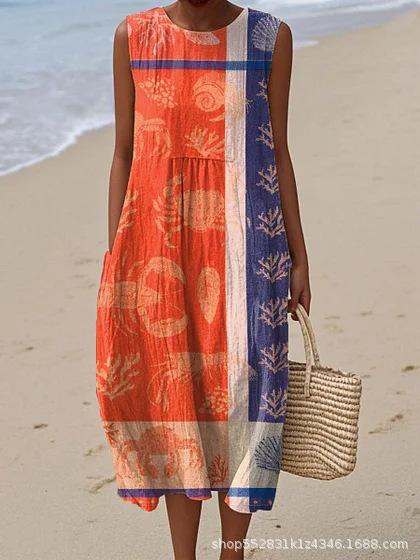 2025 European and American spring and summer new sleeveless casual printed temperament long dress slim small fresh casual dress - Image 17