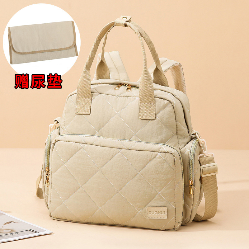 Mommy bag new clothing fabric large rhombus multifunctional mother and baby bag for going out with diaper pad large capacity mommy bag - Image 2