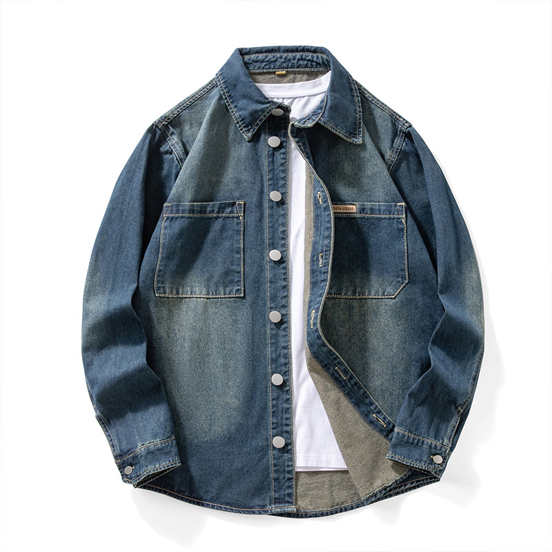 Men's Denim Shirt, Loose Fit, Casual Long-Sleeved Shirt, American Style, New Retro Washed Top/Jacket - Image 9