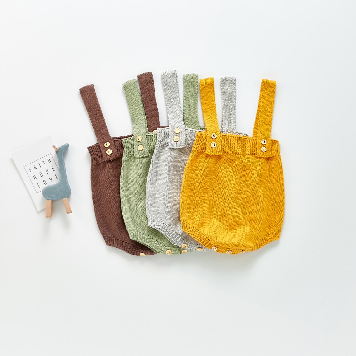 2023 autumn new baby and young children's suspender romper solid color foreign style knitted suspender jumpsuit with fart cover